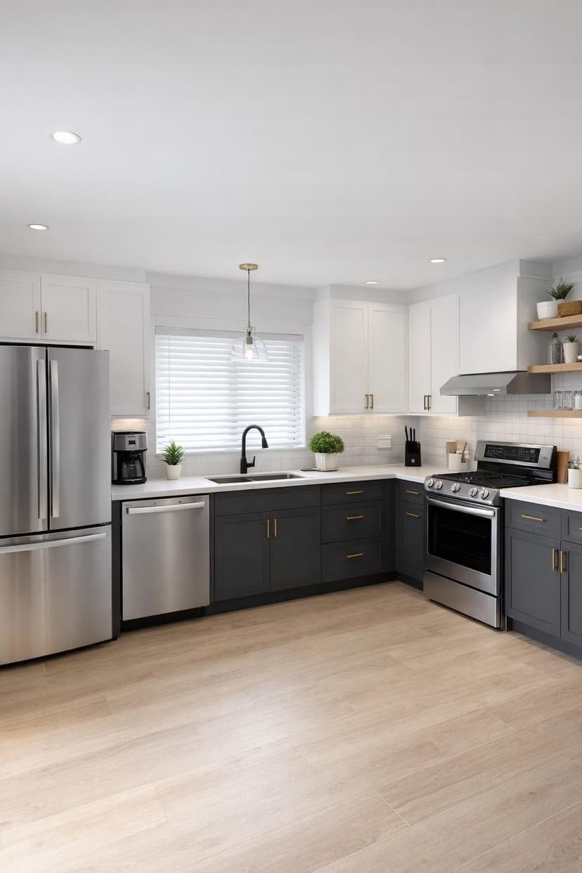 remodel kitchen with two-tone shaker cabinets and countertops