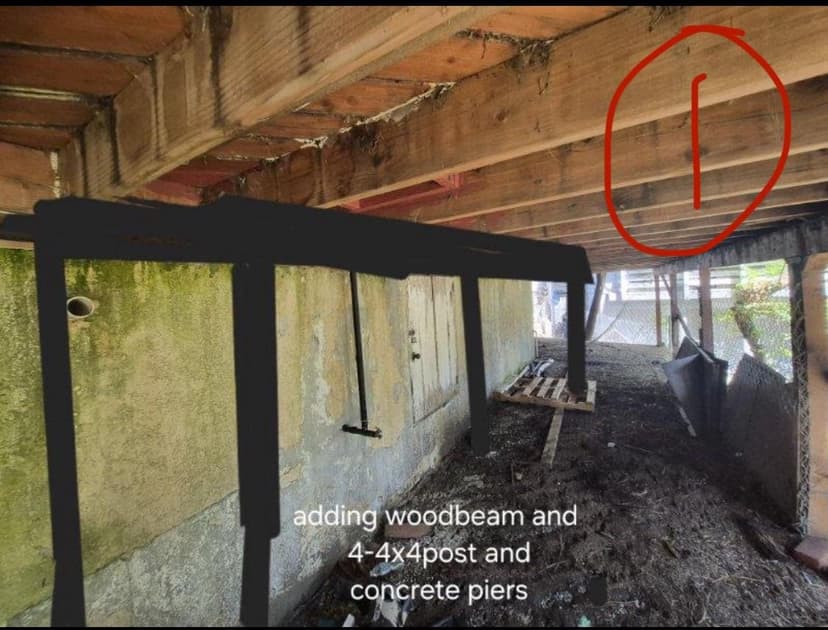 reinforce deck with concrete piers and joist repair